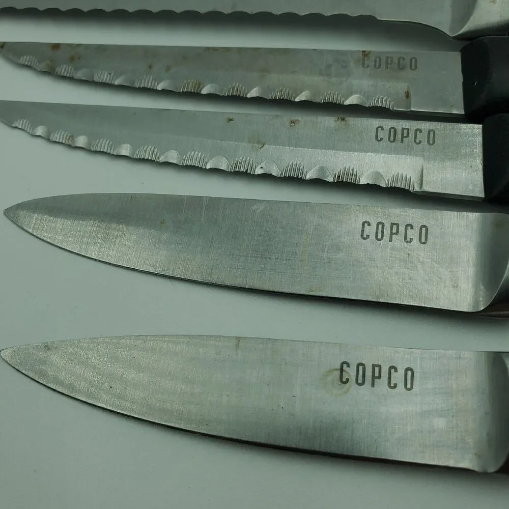 Set of 5 Copco Chefs Knives Bread, Steak x2, Utility x2 READ. Small Rust Spots